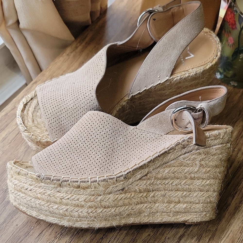 Marc Fisher Taupe Espadrille Wedge Sandals